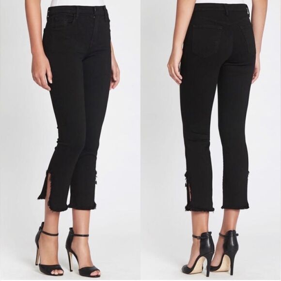 J Brand Ruby Fateful High Rise Cropped Frayed Hem Jeans Black Size 28 - Picture 1 of 10